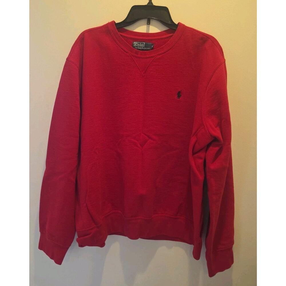 Polo Ralph Lauren Sweatshirt Men Red Crew Neck Pullover Blue Pony Preppy XL